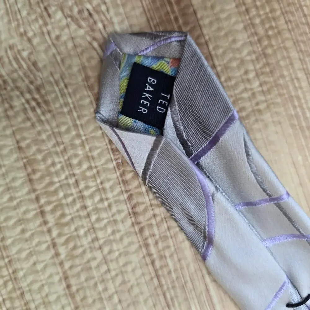 Ted Baker London Men's Silver Purple Geometric 100% Silk Neck Tie
